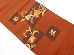 抽象四角に花葉模様織出し名古屋帯